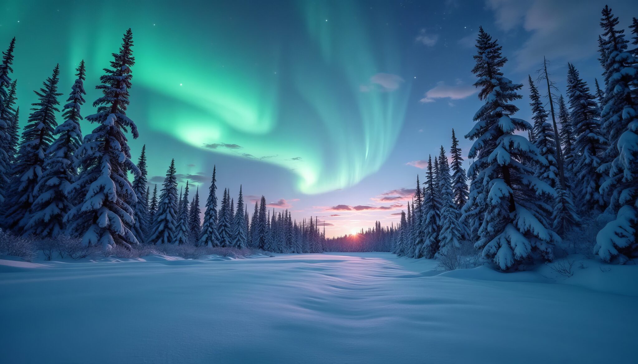 Polarlichter über Wald