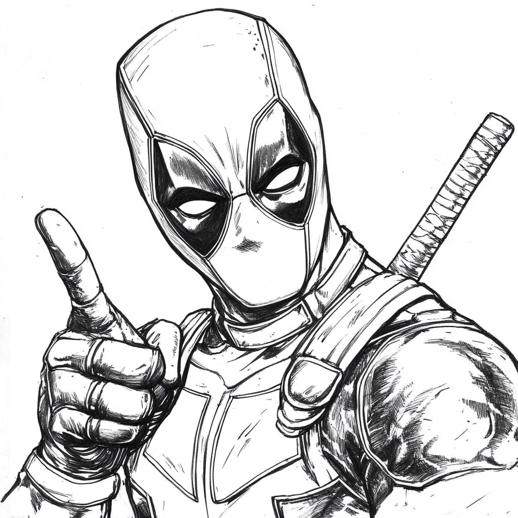 Deadpool Ausmalbild - Deadpool erhebt den Zeigefinder