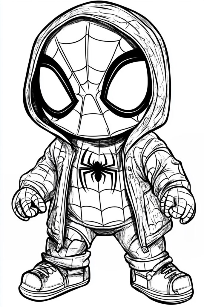 Baby-Spiderman in Hoodie-Jacket Ausmalbild