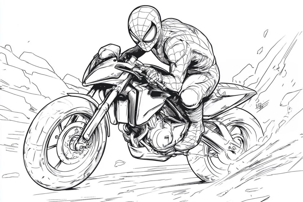 Spiderman auf Motorrad Ausmalbild